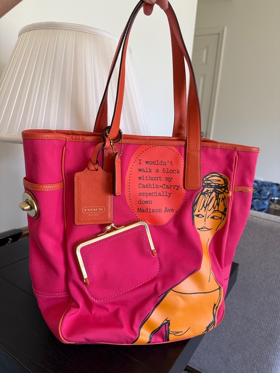 Coach Handbags - Coach Pink and Orange CanvasCashin-Carry with Leather Trim